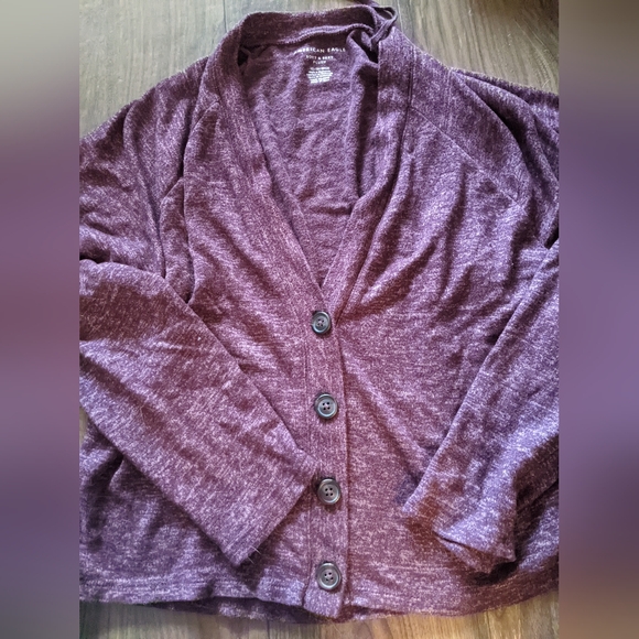 American Eagle - Soft & Sexy Plush Deep V-Neck Cardigan | XS | Heather Plum - Picture 6 of 9